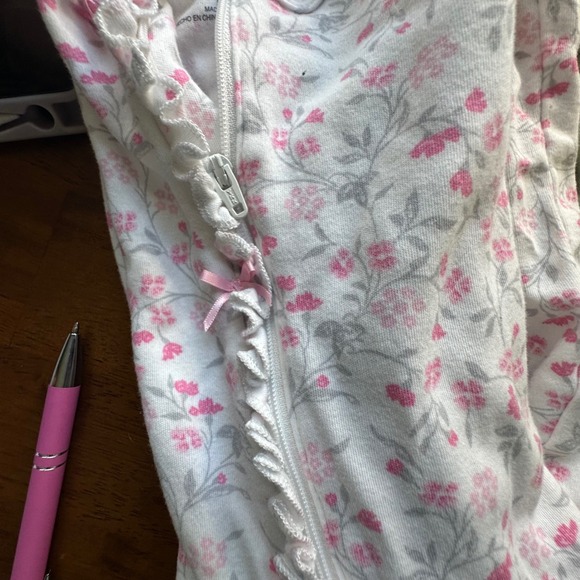 Baby Girl Sleepers Footed Pajamas 3 Piece Set Floral Hearts‎ Newborn Infant - Picture 5 of 8